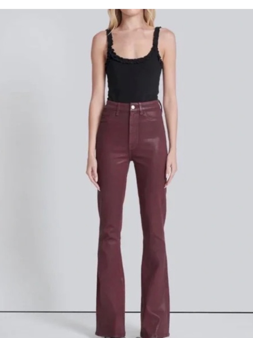 7 For All Mankind Burgundy Leather-Look Flare coated jeans- ultra high rise